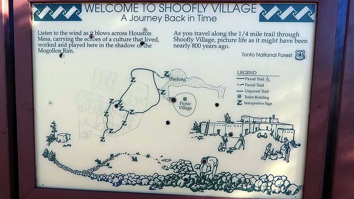 Welcome sign to Shoofly Village