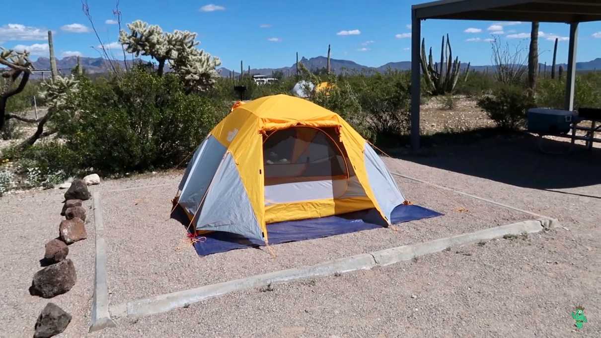 My tent in the tent pad at site 203 at Twin Peaks Campground