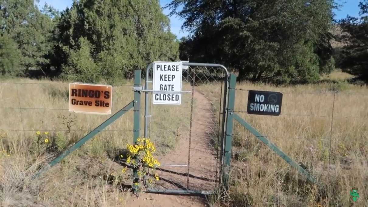 The gate where you enter to see Ringo's grave.