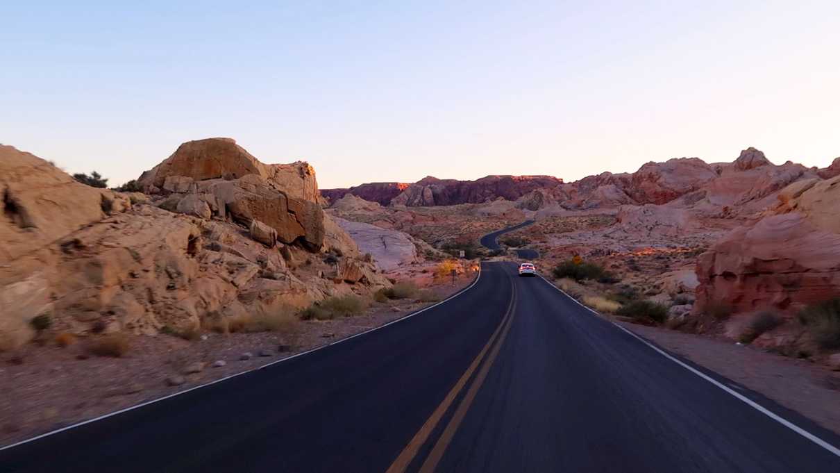A view down White Domes Road at Valley of Fire State Park