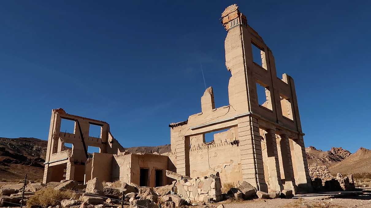 Crumbling walls of old bank building