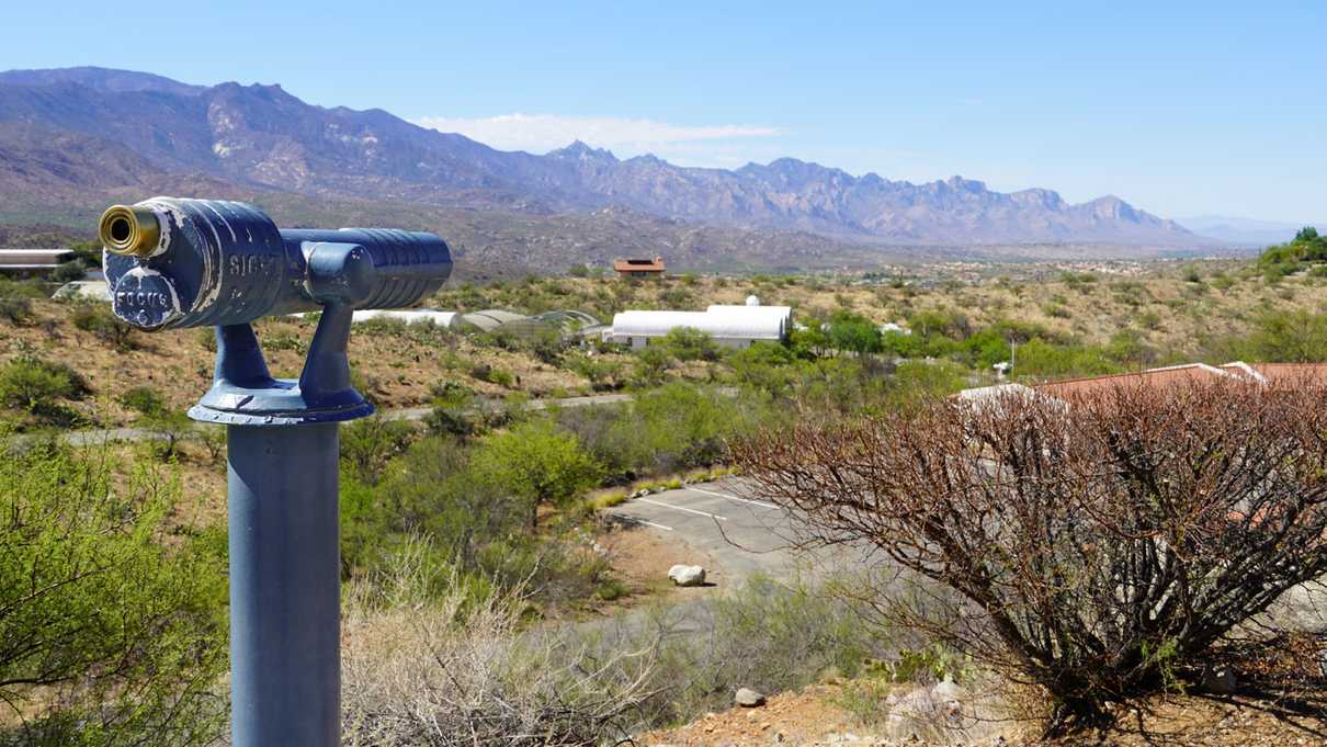 Viewing telescope overlooking Biosphere 2 grounds and Mt Lemmon