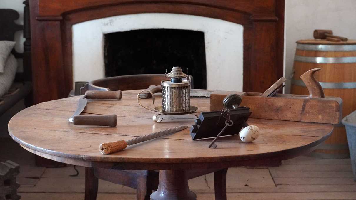 Wood working tools on wooden table