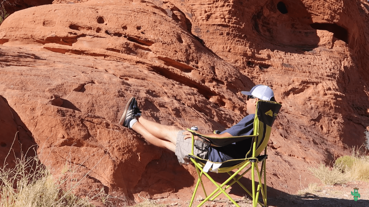 Me Relaxing, Feet Propped Up on Sandstone at Site 6, Arch Rock Campground
