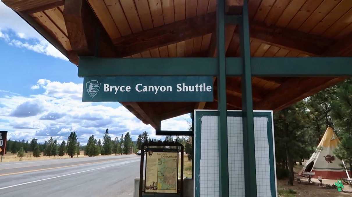 The official Bryce Canyon shuttle stop at Ruby's Inn