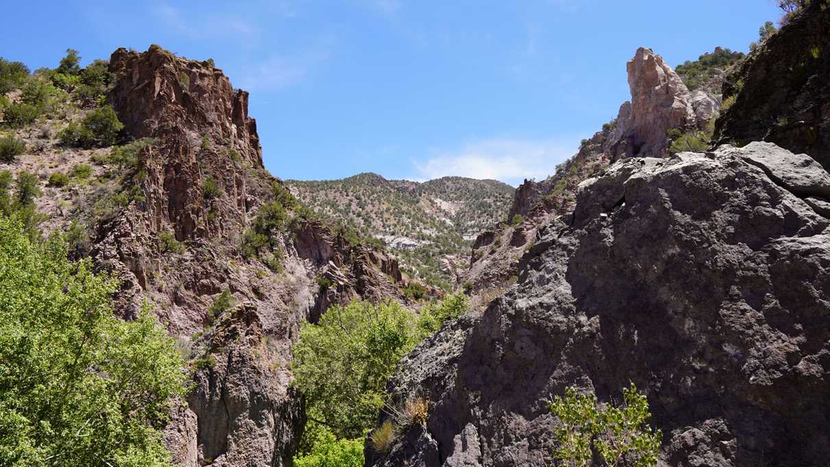 View through rocky canyon walls