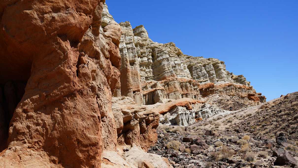 View alongside layered rock formations