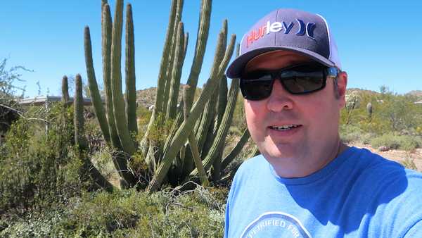 Standing in front of an Organ Pipe Cactus at Twin Peaks Campground