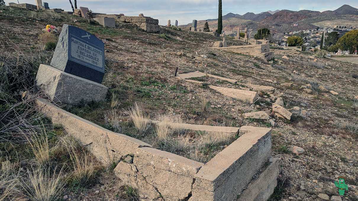 Cracked and titled gravesite