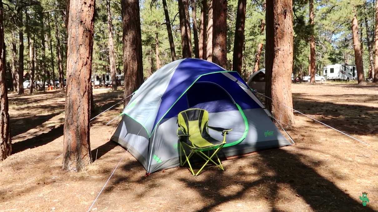 My tent, positioned among the ponderosa pines of the North Rim campground