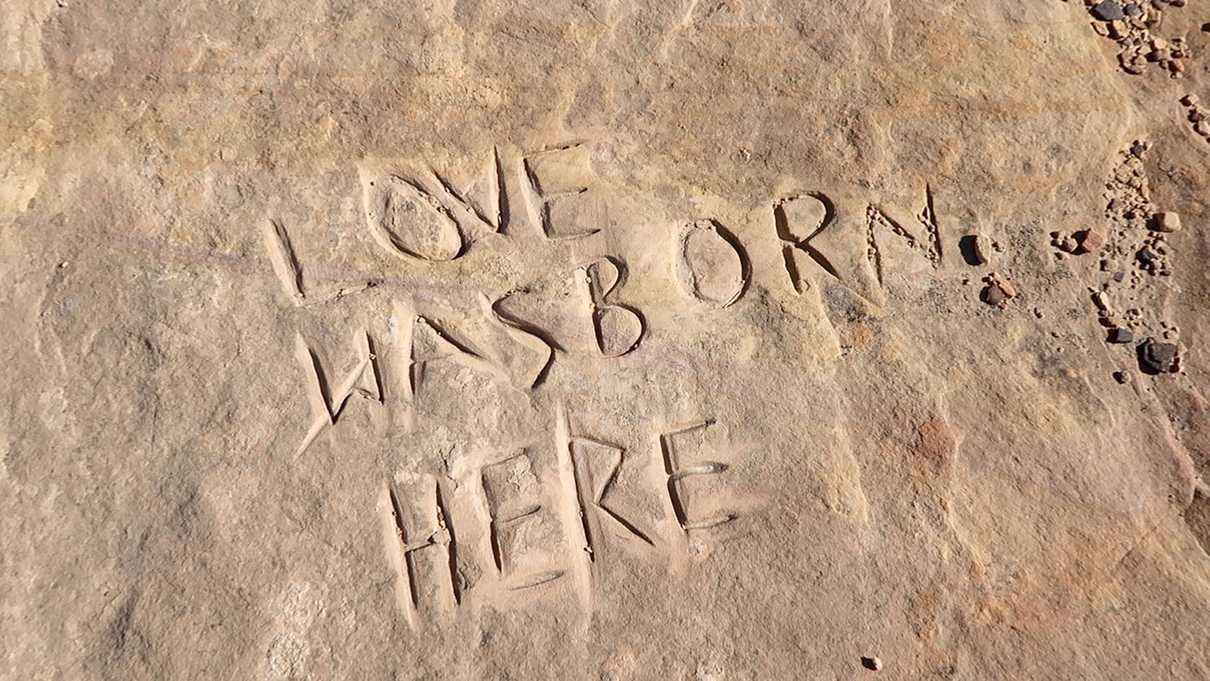Rock graffiti behind parking lot #1 at Valley of Fire State Park