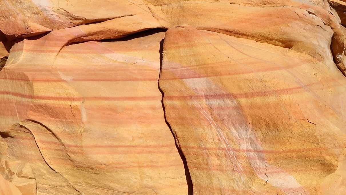 Colorful sandstone stripes behind Parking Lot #1 at Valley of Fire State Park