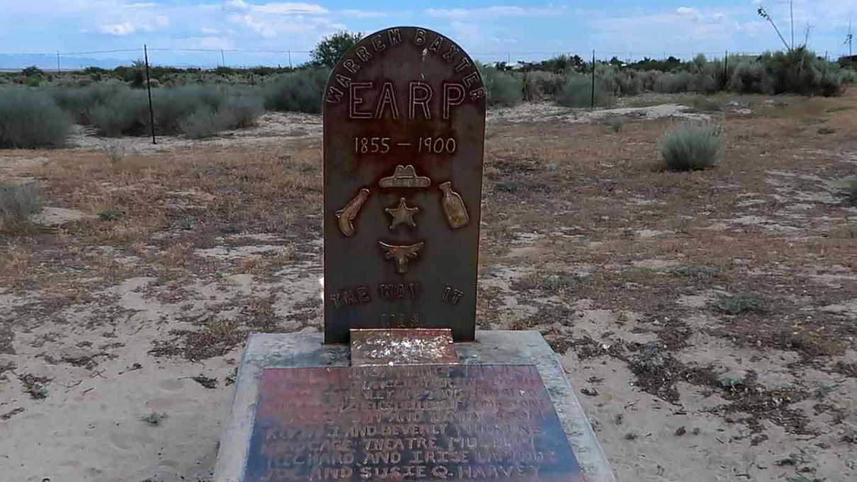 Rusted metal grave marker of Warren Baxter Earp