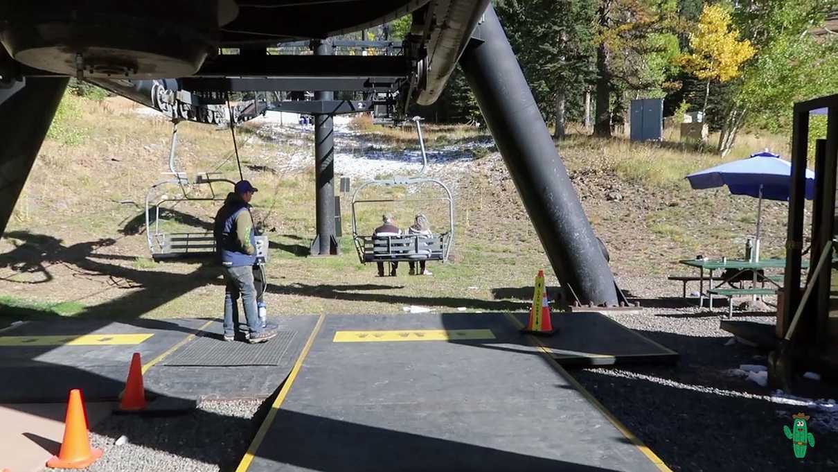 Waiting on our chair for the scenic lift at the Arizona Snowbowl