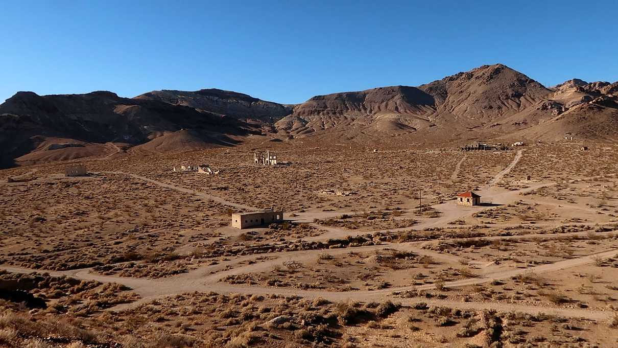 Looking down at Rhyolite town remains